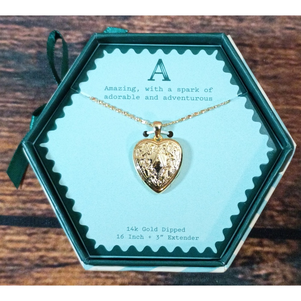 A New Day 14k Gold‎ Dipped Initial A Heart Locket Necklace 16in + 3in Extender
